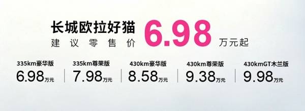 2027款欧拉好猫正式上市 售价6.98-9.98万
