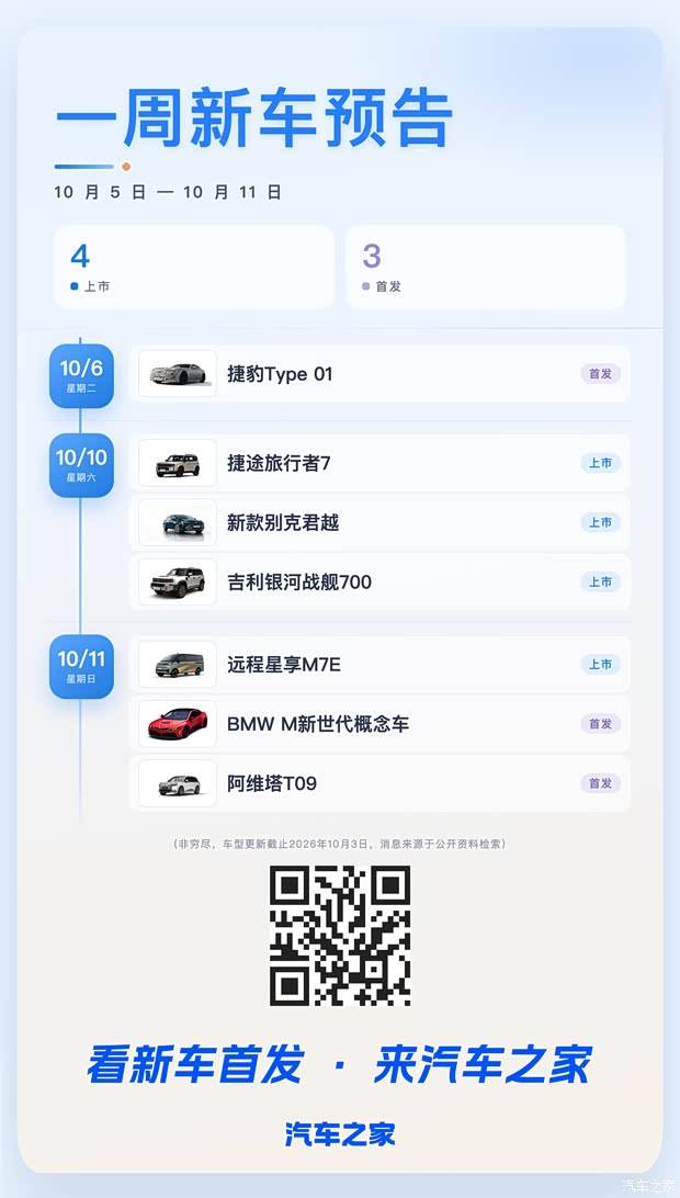阿维塔T09/吉利银河战舰700等 2026年第41周(10.5-10.11)新车预告