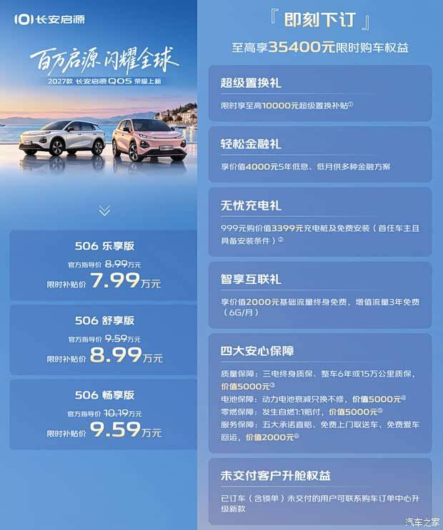 限时权益后售7.99万起/全系标配热泵空调 2027款长安启源Q05上市