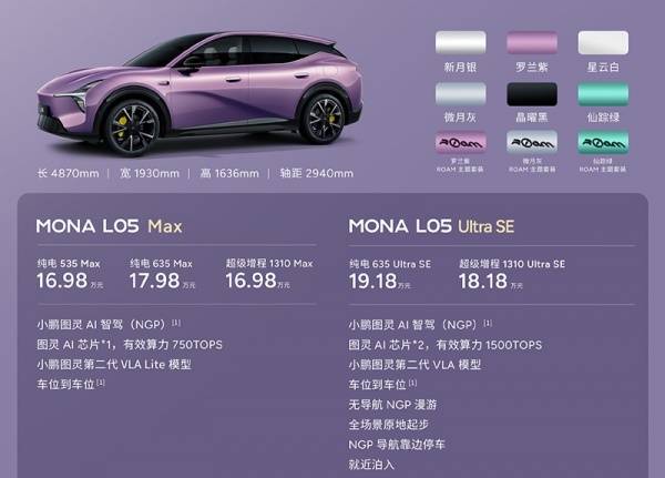 小鹏MONA L05开启预售 预售价16.98-19.18万