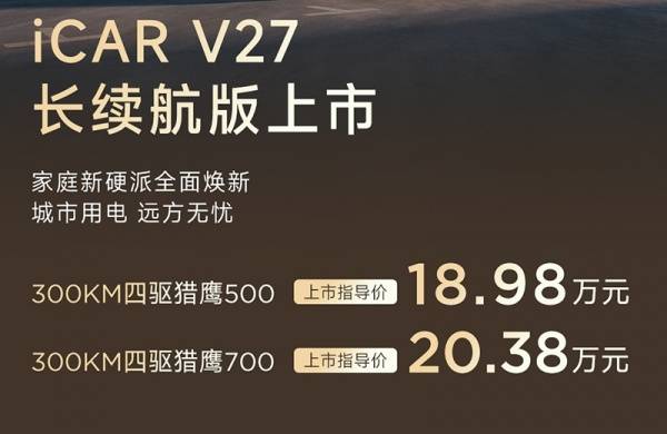 iCAR V27长续航版正式上市 售价18.98-20.38万